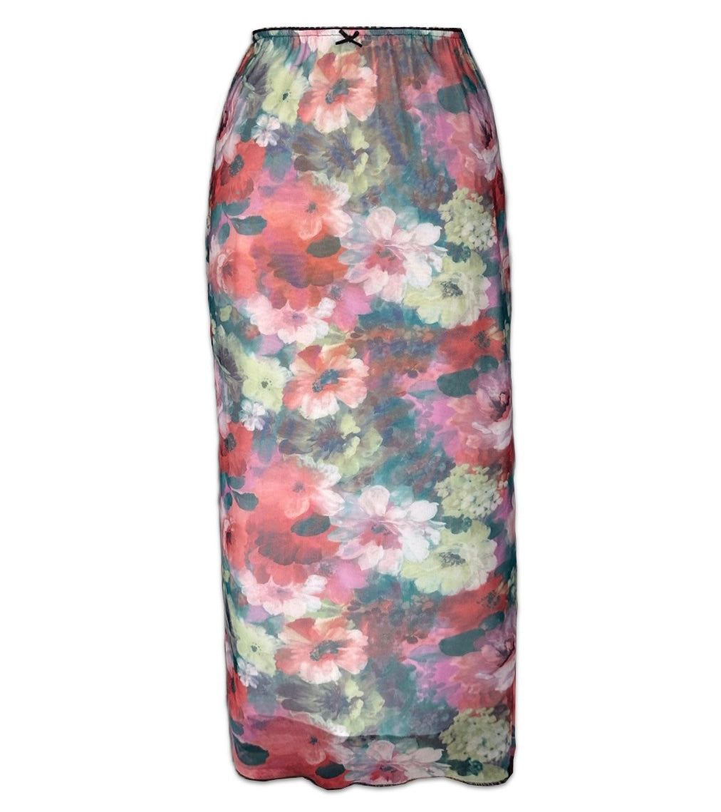 MESH MIDI SKIRT FLOWERS